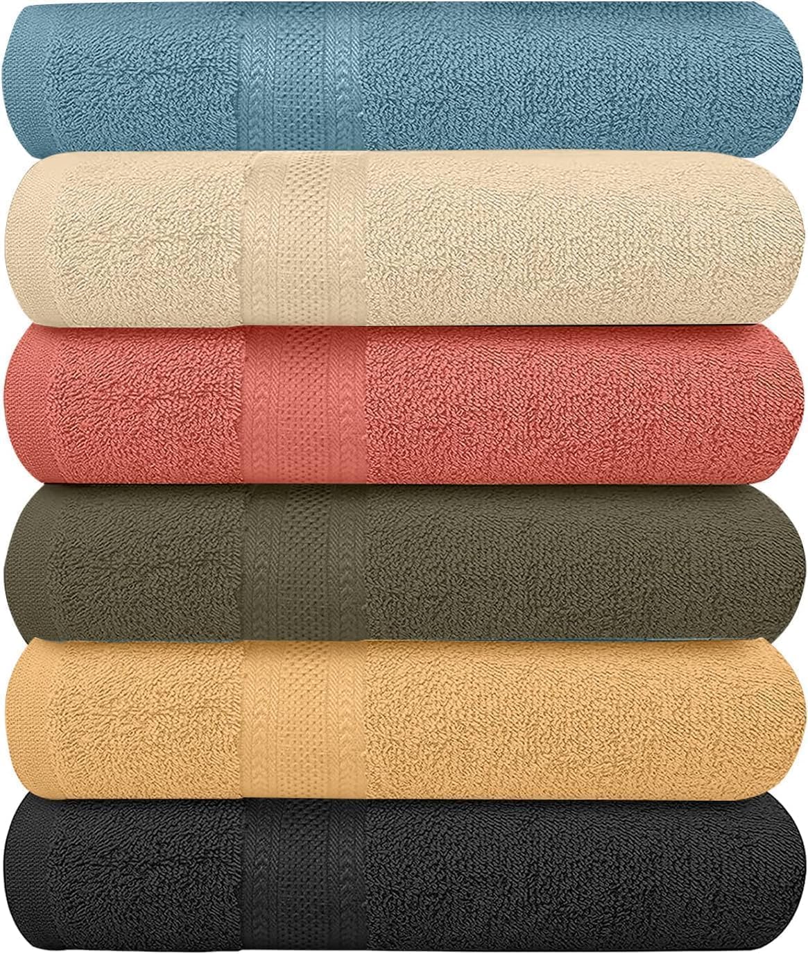 6 Pack Bath Towels Set, 100% Ring Spun Cotton Towels, Lightweight & Quick Dry, Highly Absorbent, Home, Hotel, Gym, Spa (Multicolor, (27x54) Inches)
