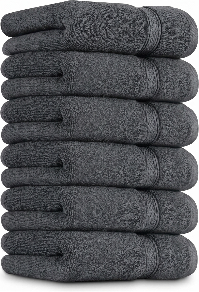 6 Pack Premium Hand Towels, 16x28 in, 600 GSM Cotton, Grey