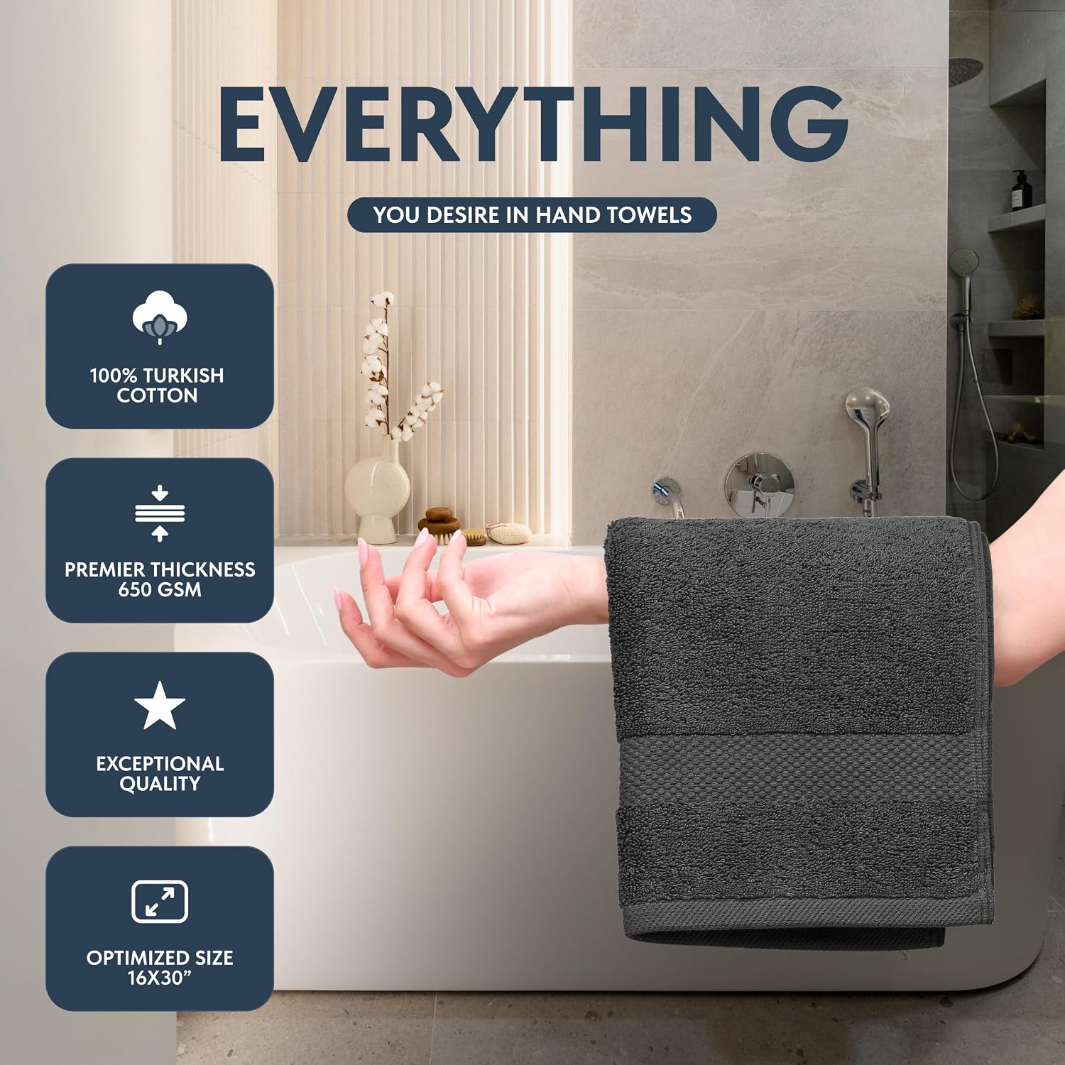 Luxury Multicolor Hand Towels - 16x30, Turkish Cotton, 6 Pack 3