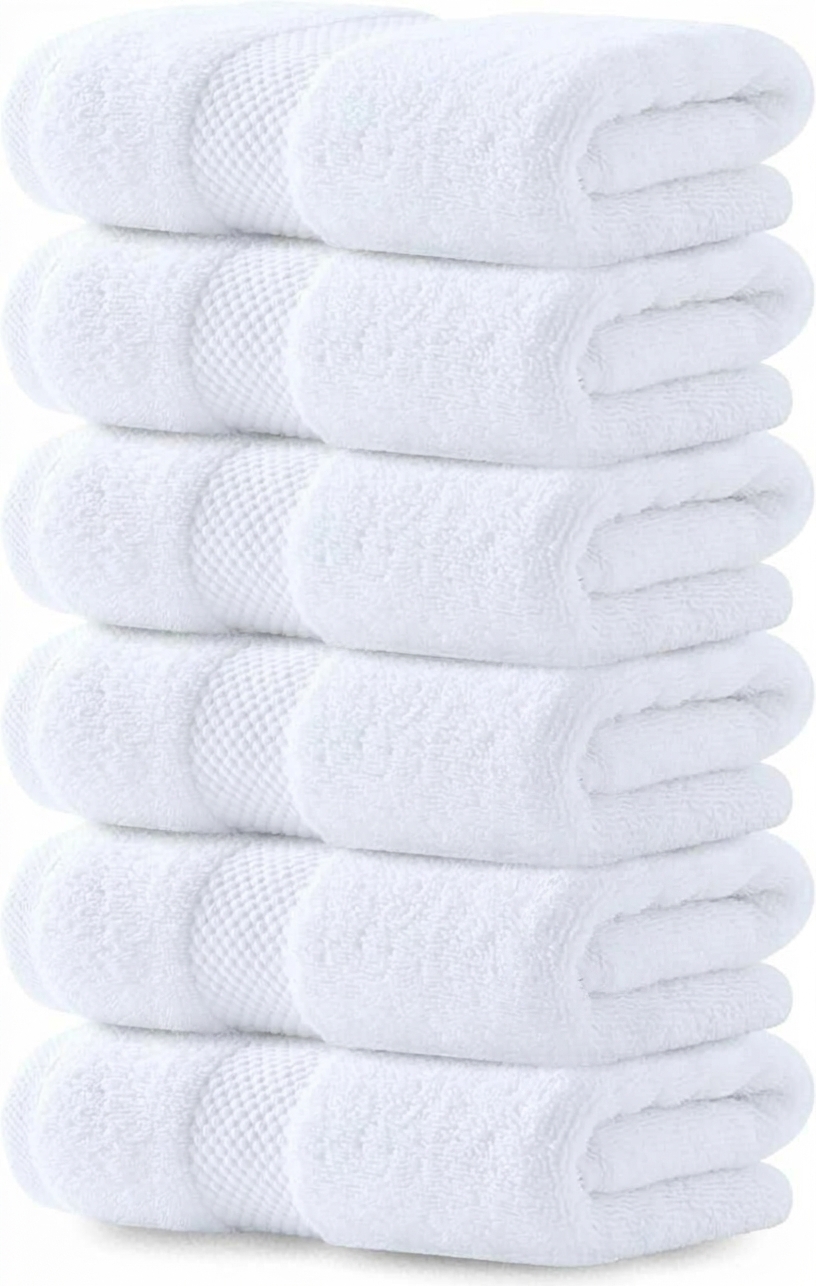 Luxury White Hand Towels - 100% Turkish Cotton, 16x30, 6 Pack